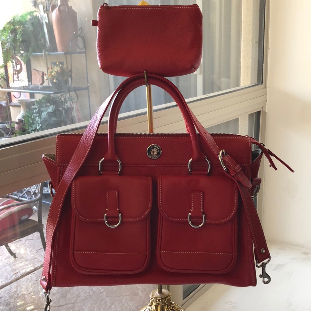 Dooney and Burke Red Leather Double Pocket Satchel